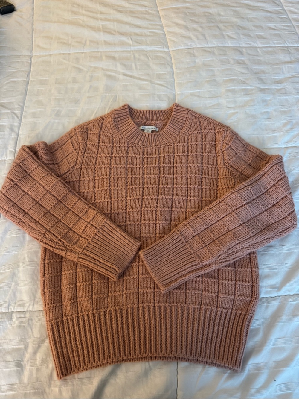 American Eagle Outfitters Pink Grid-Knit Crewneck Sweater womens size small